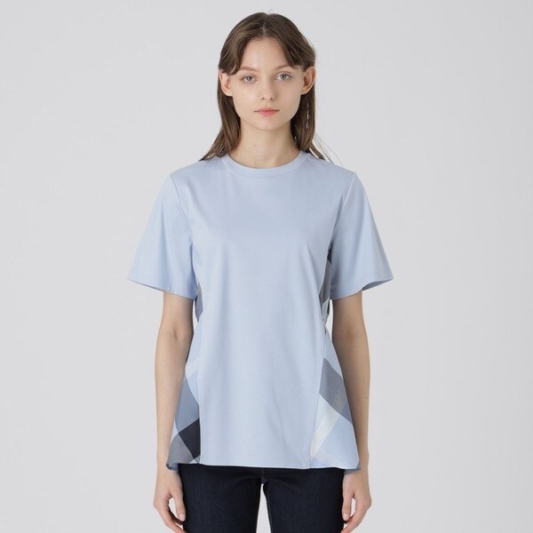 ブルーレーベルサイドチェックスムースカットソーホワイトサイズ38 接触冷感】シルケットスムースサイドチェックTシャツ | BLUE LABEL
