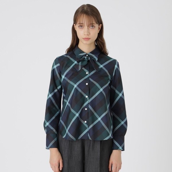 バーバリーブルーレーベル ワンピース チェック柄 ネイビー リボン ボウタイ38 バーバリーブルーレーベル ワンピース チェック柄 ネイビー