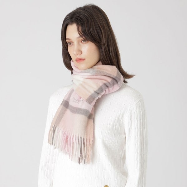 クレストブリッジチェックウォッシャブルカシミヤマフラー | ブルー