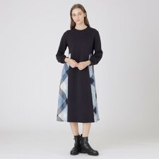 ウールミックスポンチパーシャルチェックドレス
