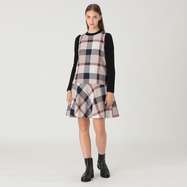 ブルーレーベルクレストブリッジ プリーツ ワンピース グレージュ ボウタイ cf020-37305-01b.jpg?basethum=225