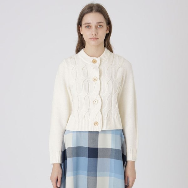 限定カラーあり】ヘアリーアルパカウールカーディガン | ブルー