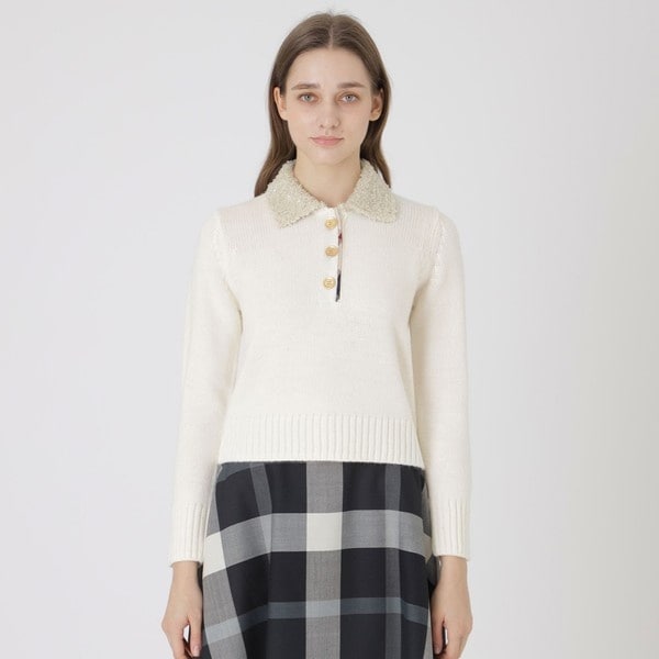 美品　ブルーレーベルクレストブリッジ 長袖 トップス ニット　ブルー　リボン WEB限定】ウールアクリルブレンドリボンニットプルオーバー | ブルー