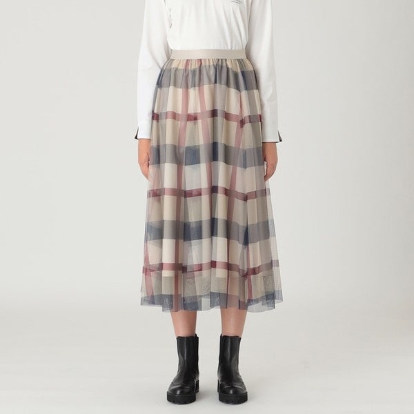 ブルーレーベルクレストブリッジ　チュールスカート 一部店舗限定】クレストブリッジチェックチュールスカート | ブルー