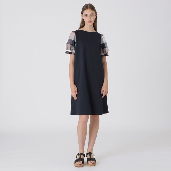 一部店舗限定】コンパクトクリアーポンチチェックコンビドレス