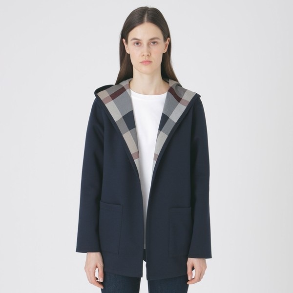 【タグ付き】ブルーレーベルクレストブリッジ フーデットロングコート チェック クレストブリッジチェックダブルフェイスロングコート