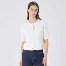 コットンポリエステルケーブルニットカーディガン