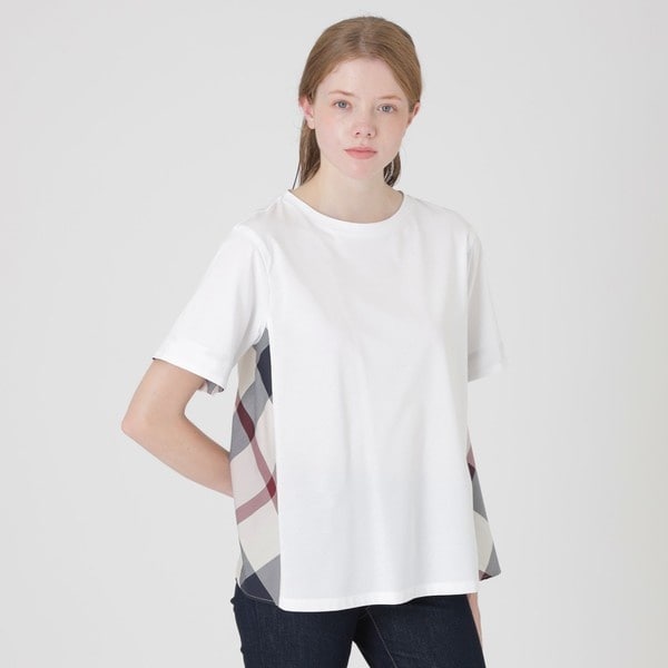 BLUE LABEL CRESTBRIDGE/サイドチェックカットソー ホワイト プレーティングシルケット天竺サイドチェックTシャツ | ブルーレーベル