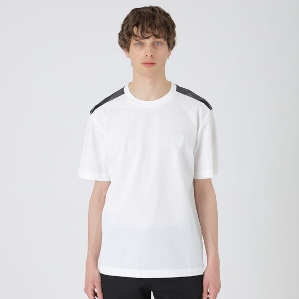 ブラックレーベル　半袖肩チェック柄ポロシャツ Mサイズ　22,000円 白 ハイゲージサッカーショルダーチェックTシャツ | ブラックレーベル