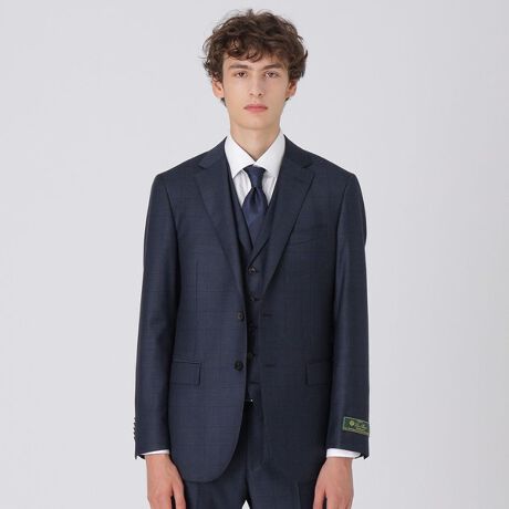 店舗限定】LOROPIANAネイビーグレンチェックスリーピーススーツ 