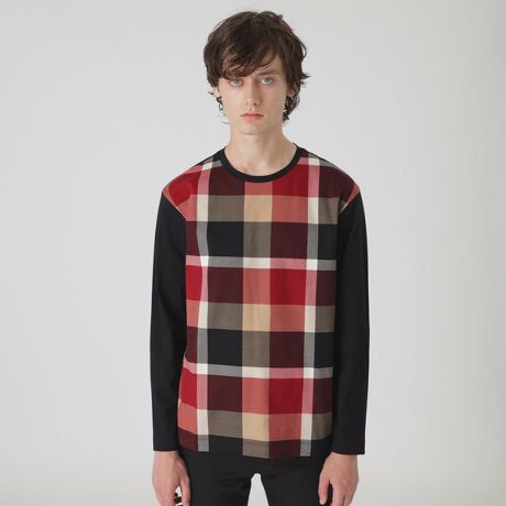 一部店舗限定】パネルクレストブリッジチェックカットソー | ブラック  