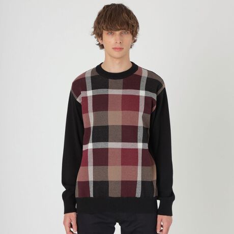 限定】パネルクレストブリッジチェックニット | ブラックレーベル 
