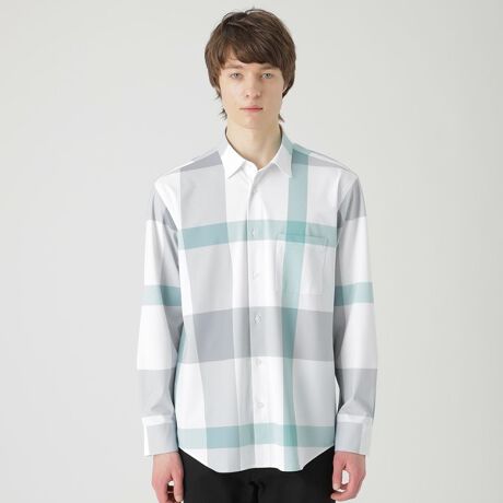 ハイストレッチトリコットクレストブリッジチェックシャツ | ブラック 