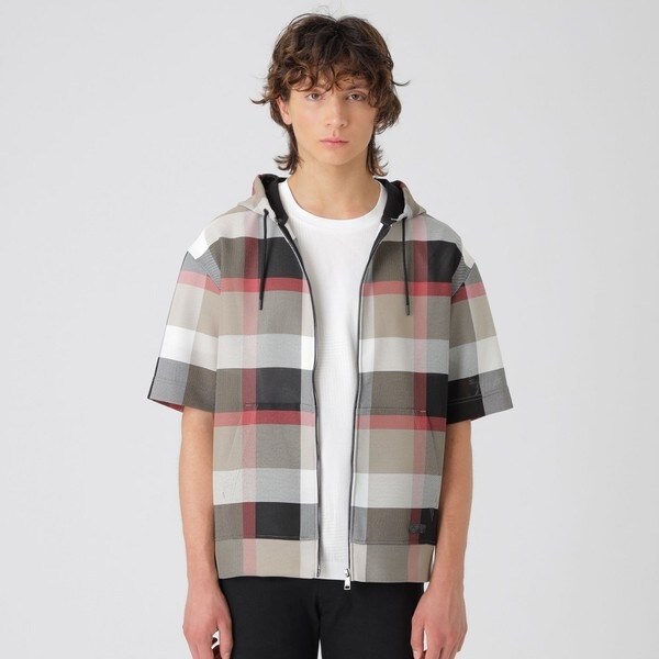 カラミチェックハーフスリーブパーカー | ブラックレーベル・クレスト
