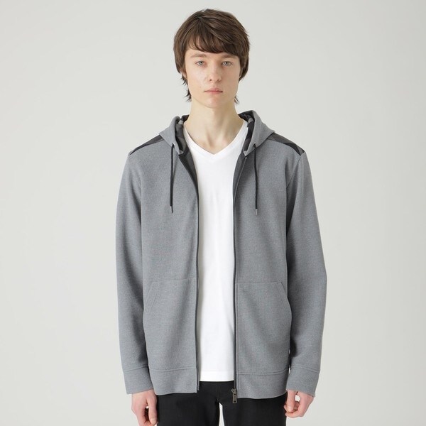 一部店舗限定】ショルダーチェックメランジパーカー | ブラック