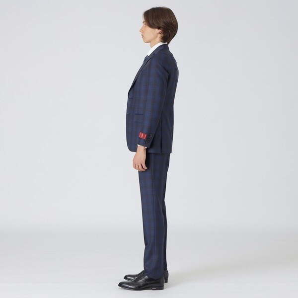 MINOVAオーシャンブルーチェックスリーピーススーツ | ブラック