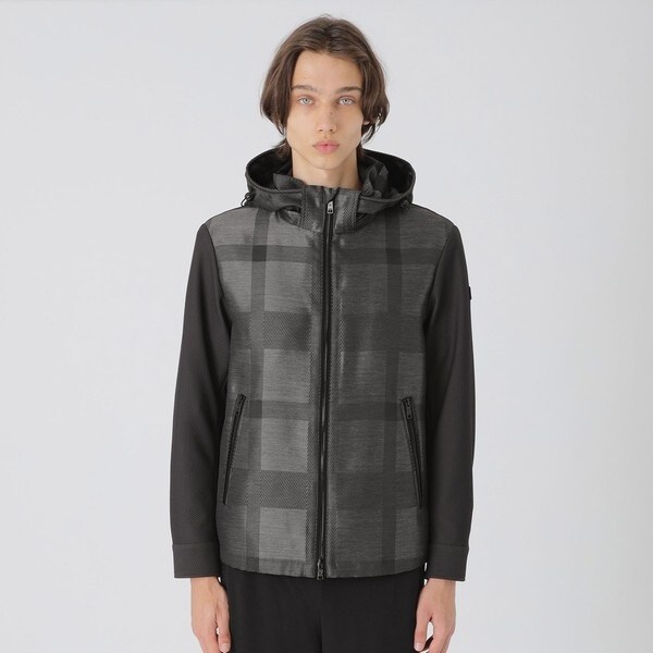 BLACK lab.】シャドーチェックハイブリッドパーカー | ブラック