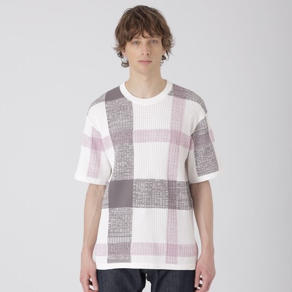 テクスチャーミックスクレストブリッジチェックニットTシャツ