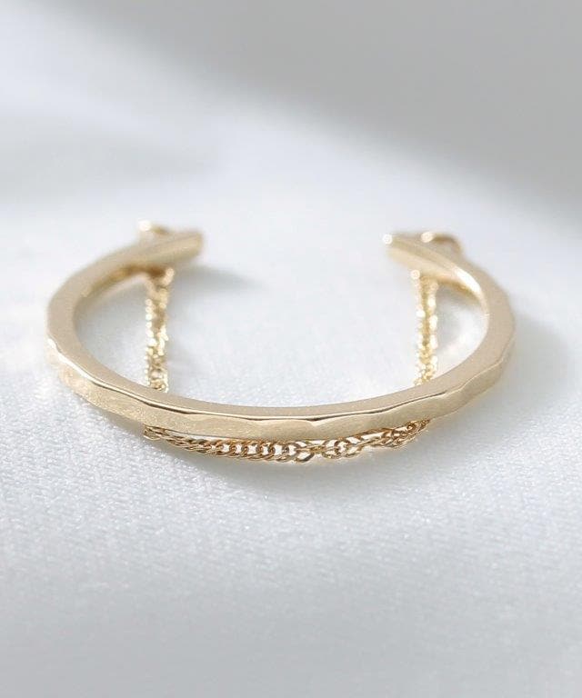 ノワール ド プーペ] K10 ゴールド×チェーン 2連風 リング ゴールド 9