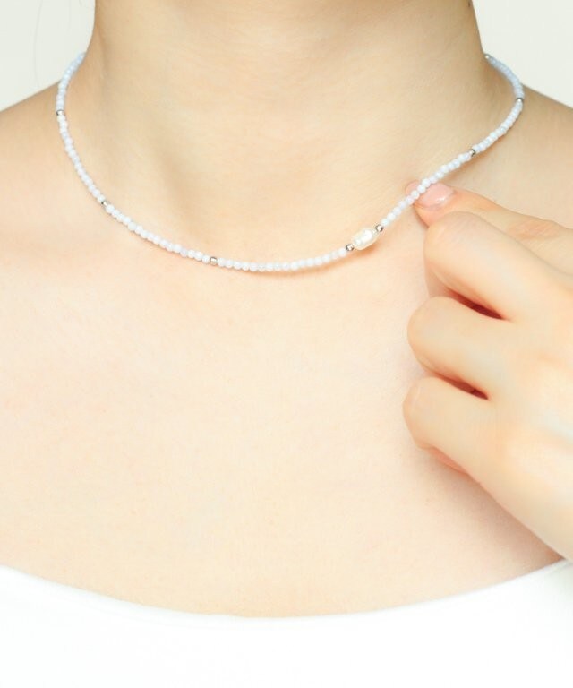 silver925 ブルーレースアゲート 淡水パールネックレス | ノワール ド