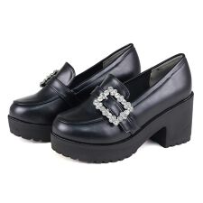 ★厚底ビジューバックル ローファーパンプス★1603