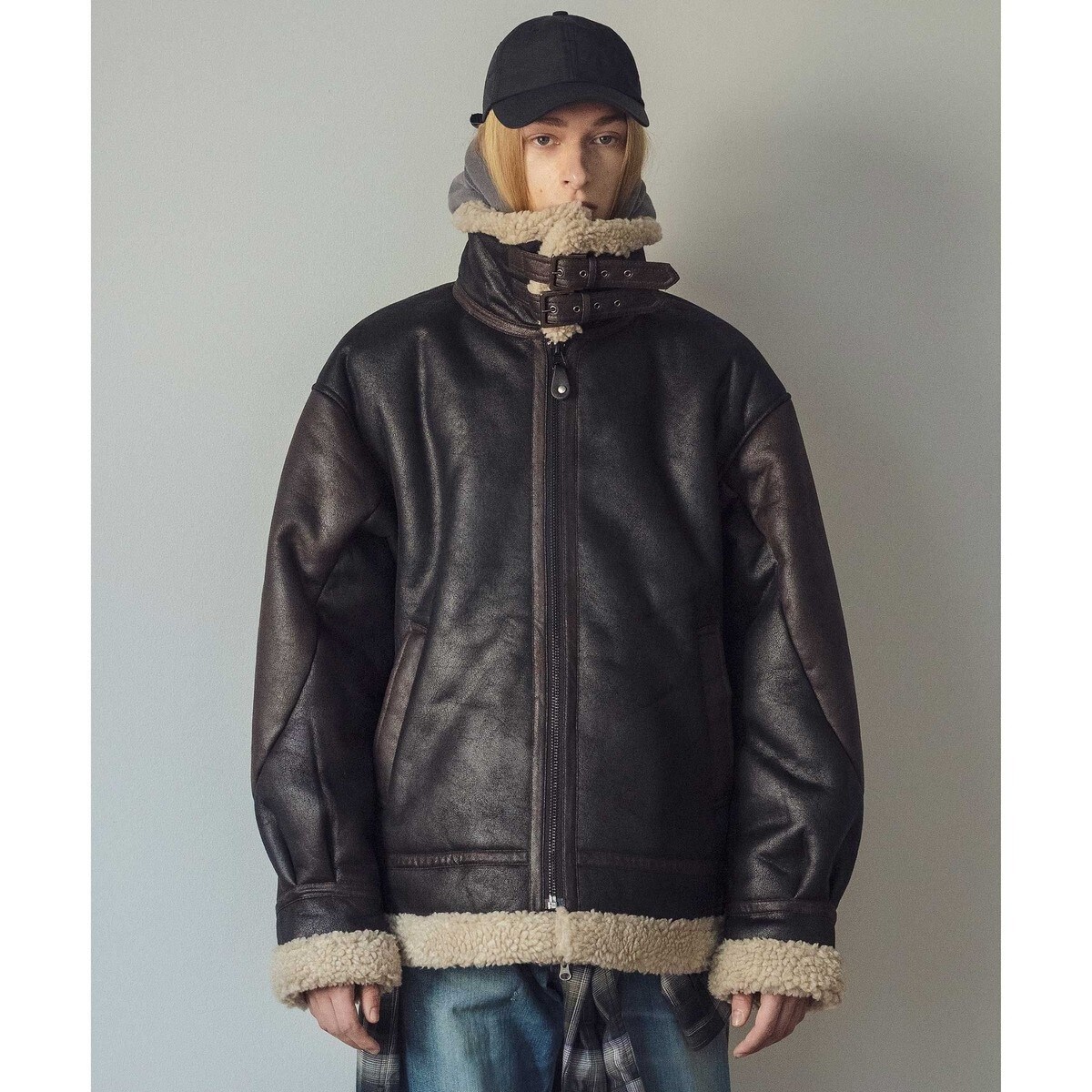 アルファ×MONKEY TIME B-3 ムートンジャケット ブラック　XL monkey time＞ フェイク ムートン B-3 ジャケット | モンキー
