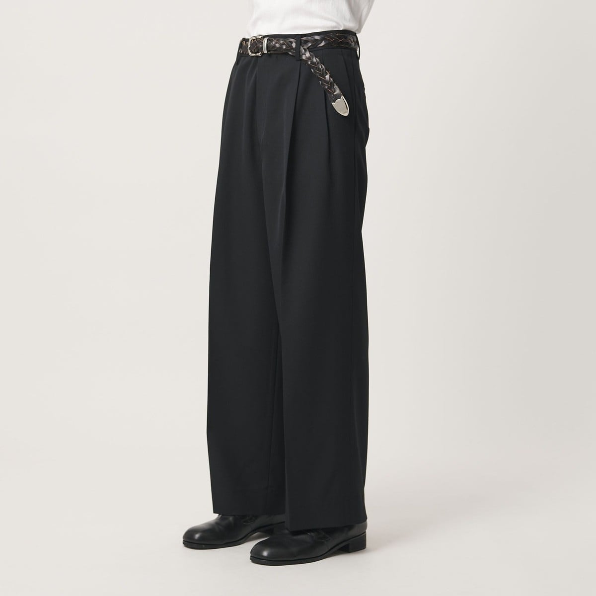 ウールミックス ツイル 2タック ワイド ストレート スラックス