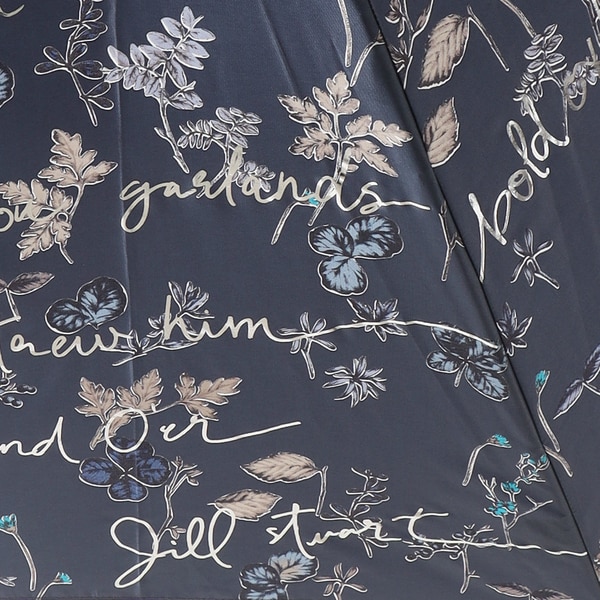 新品 ジルスチュアートボタニカル総柄 箔文字プリント長傘 雨傘 濃灰 JILL STUART（ジル スチュアート）ボタニカル箔文字プリント