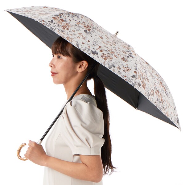 【美品】JILLSTUART　晴雨兼用傘　長傘　日傘　ストライプ　ゴールド刺繍 JILL STUART ジル スチュアート バイカラー柄 晴雨兼用折傘（1段