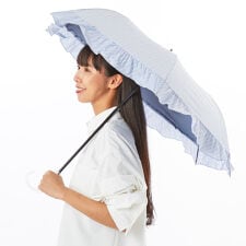 ジル スチュアート(JILL STUART)の【 JILL STUART】ストライプフリル晴雨兼用パラソル(折り畳み・トップフラット)