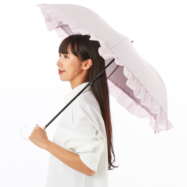 ジルスチュアート❤️サマーシールド晴雨兼用1級 JILL STUART（ジル スチュアート）】 バイカラー柄 晴雨兼用傘