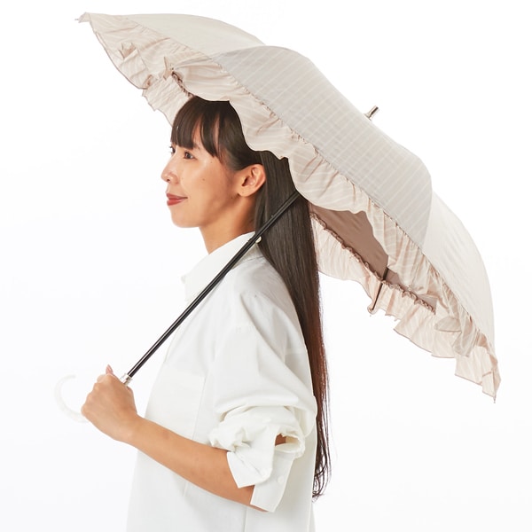 美品　ゲラルディーニ　GHERARDINI 1級遮光　晴雨兼用折りたたみ傘 新品52465 ゲラルディーニベージュロゴ1級遮光晴雨兼用