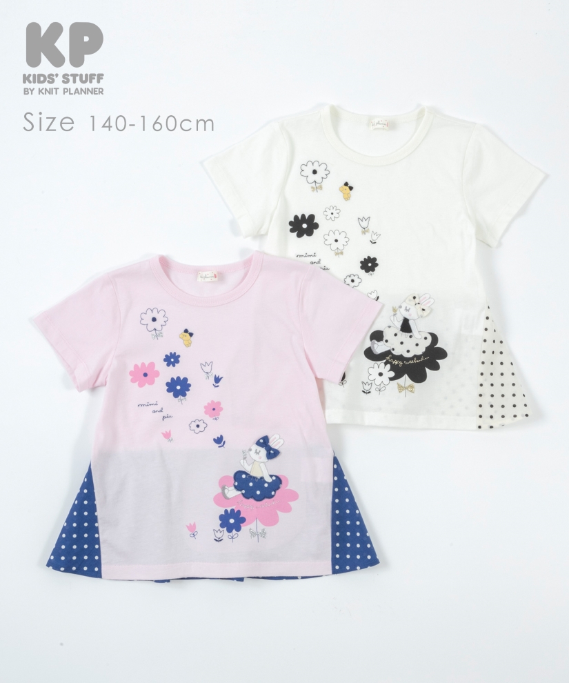 後ろ裾切り替えのmimiちゃん＆piouちゃん半袖Tシャツ(140～160