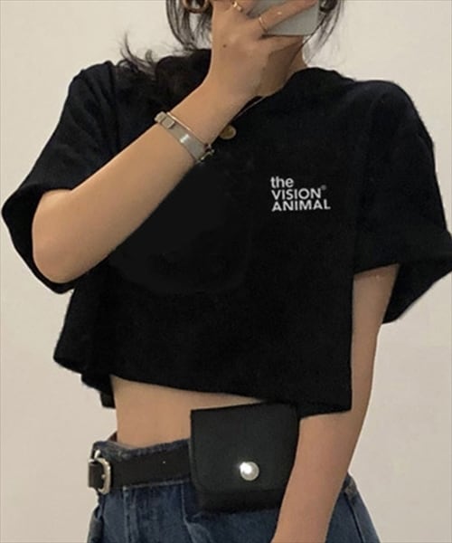 レディース スクリプト ロゴ クロップド 半袖 T シャツ XS tops1478b-5.jpg