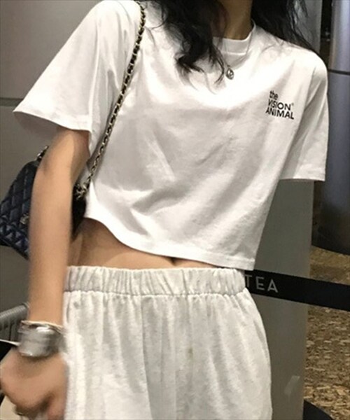 【美品】オフホワイト クロップド ロゴ 半袖カットソー Off-White - OFF-WHITE クロップド丈 カットソー 半袖 Tシャツ M