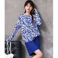 テディショップ(TeddyShop)のレディース水着 長袖ラッシュガード+ハーフパンツ+ビスチェ風ハイウエスト上下タンキニ 4点セット