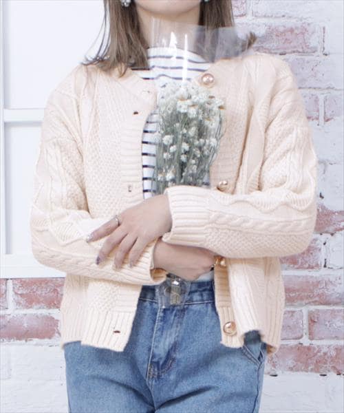 レディース レトロボタンオーバーサイズケーブル編みニット