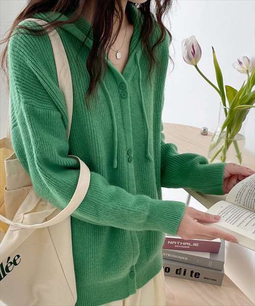 レディース リブニットフードパーカー風カーディガン | テディショップ