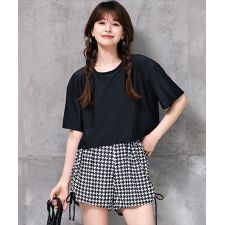 テディショップ(TeddyShop)のレディース水着 4WAYクロップドバックシャントップス+リボンショートパンツ+ビキニ 4点セット