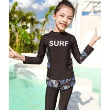 テディショップ(TeddyShop)のキッズ水着　幾何学柄トップス+ショートパンツ+レギンス+キャップ 4点セット