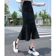 レディース センタースリットデニムマーメイドスカート