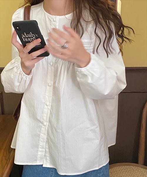 ABOUT シャツ レディース ギャザー切り替えレトロフレアブラウス | テディショップ