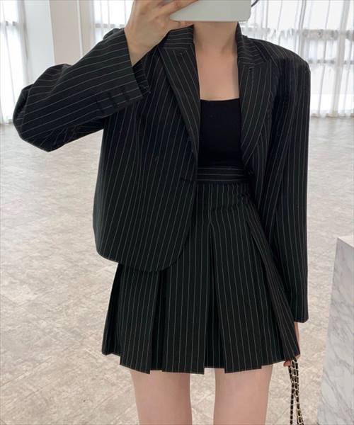 レディース ストライプ柄ショート丈ジャケット+ヨーク風ミニ