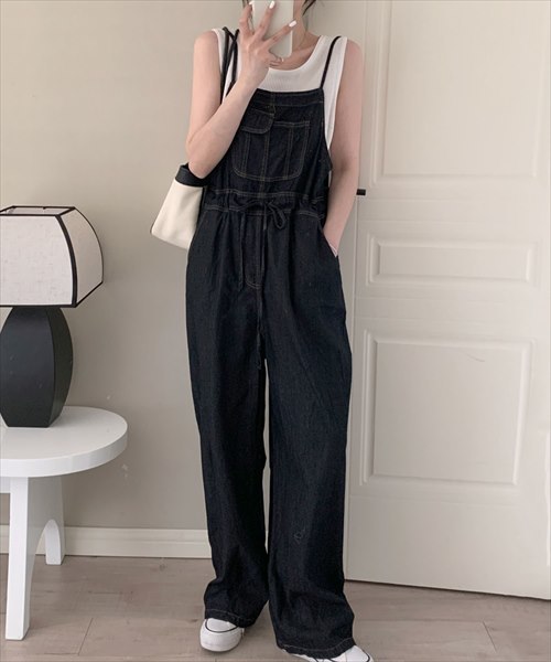 きれいめサロペット】新色ブラックデニム入荷！ツイル素材 ワイド