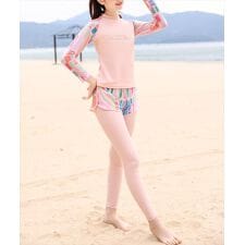 テディショップ(TeddyShop)のキッズ水着 長袖幾何学ロゴラッシュガード+パンツ+レギンス ３点セット