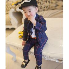 キッズ セットアップスーツ チェック柄ジャケット+パンツ 上下2点セット
