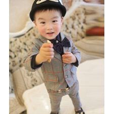 キッズ セットアップスーツ チェック柄ジャケット+パンツ 上下2点セット
