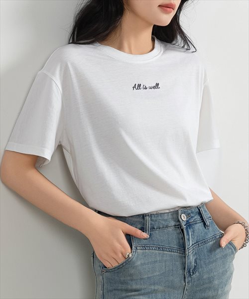 レディースホワイト 半袖Tシャツ ロゴ刺繍　Ⅿ ロゴ刺繍プリントTシャツ メンズ(M ブラック): トップス｜Right