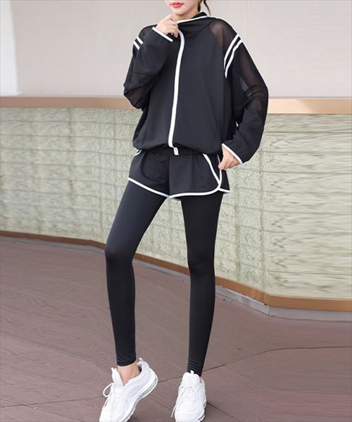 4点セット】レディース ヨガウェア ブラ+ショートパンツ+Tシャツ