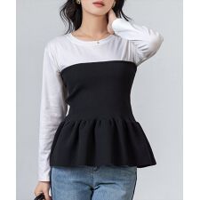 レディース 2WAYペプラム切替えニットビスチェ/ベアトップ